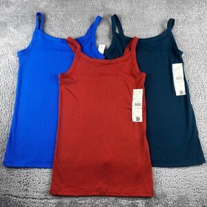 No Boundaries Tank Top Womens S Blue Orange Teal Ribbed Camisole 3 Pack